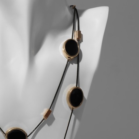 Beads 2 tiers "ovals" Black color in gold, 54 cm-1
