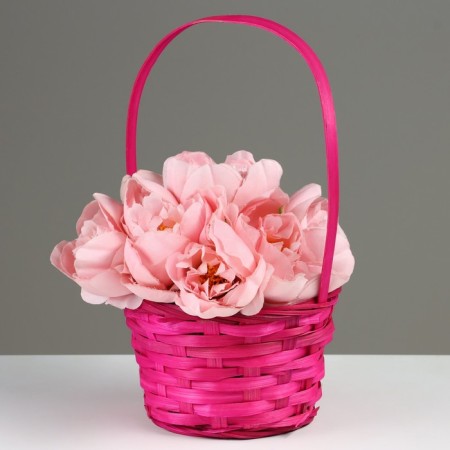 Wicker basket, d17 x 9 x 30 cm, pink, bamboo-1