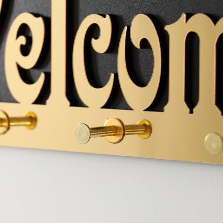 Decorative tree hooks "Welcome" black, mirror 3.1x34x14.4 cm-2