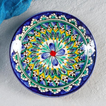 Plate of the Rishtan ceramics "Flowers", blue, flat, 15 cm-4
