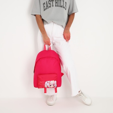 Backpack school textile "anime", with a pocket, pink color-6