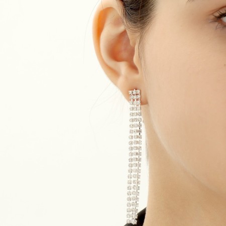 Set 2 objects: earrings, necklace "ice" path, white color in silver, 50 cm-4