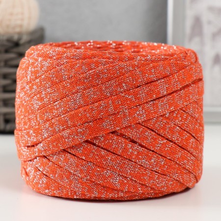 Knitted yarn "Ribbon" with Lurex 85m/170 ± 5 g (mountain ash, lurex: silver)