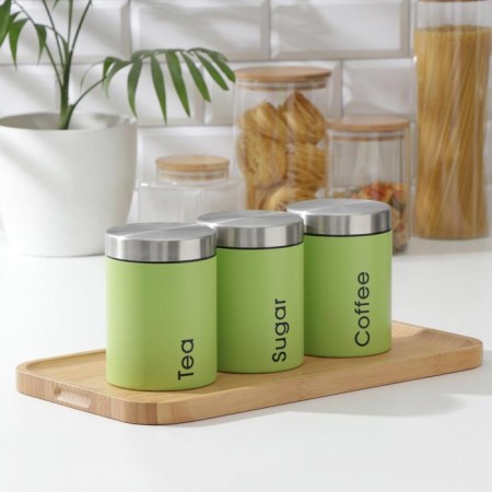 A set of cans for bulk products Prime, 3 pcs, with spoons, with bread, color light-2