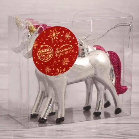 Christmas tree decoration "Fairytale unicorns" (set 2 pcs) 9x9 cm, silver-1