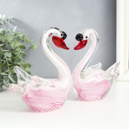 Souvenir glass "Swans in a pink strip with red beak" Set 2 pcs 13.5x6x16 cm-1