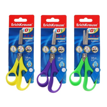 Children's scissors for left -handed 14 cm, Erichkrause Joy Ergo, with rounded ends of blades and ruler, mix-10