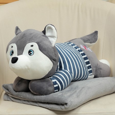 Soft toy "Husky", with a blanket, 60 cm, color gray color