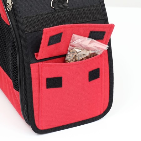 Bag - animal transportation, semicircular with pvc pockets, 37 x 18 x 25 cm, red-8
