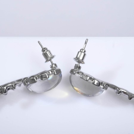 Earrings for the natural stone "mirror" with a lunar stone, rainbow color in silver-2