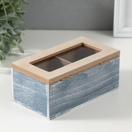 Casket wood 2 divisions "Field Plants" blue 8.8x16.2x7 cm-4