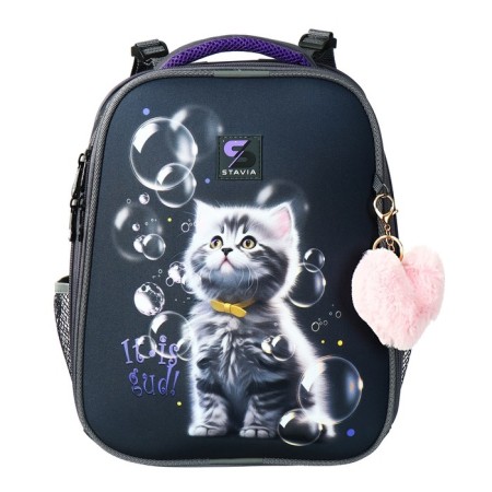 School backpack 38 x 30 x 16 cm, ergonomic back, stavia "soap bubbles", gray-2