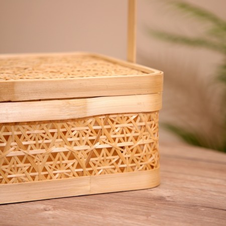 Basket with a lid weaved, from bamboo 25x25x25 cm-2