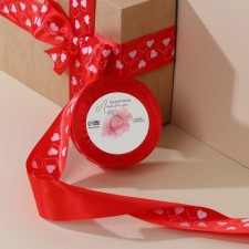 Satin tape, gift packaging, “hearts”, red, 4 cm x 22.5 m
