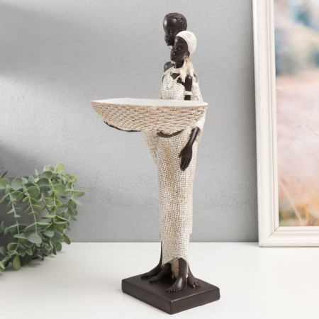 Souvenir Polystone stand "African pair with wicker basket" White 37x20x8 cm-3