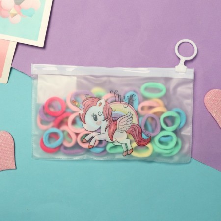 Hair elastic band "Fidget" (set of 60 pcs) unicorns, 2 cm, mix-1