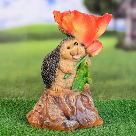 Garden Figure-Hedgehog Hedgehog "Hedgehog on Stroum with Flower" from polystone, 26cm, average
