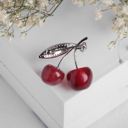 Brooch "Cherry" bulk, burgundy color in silver-1