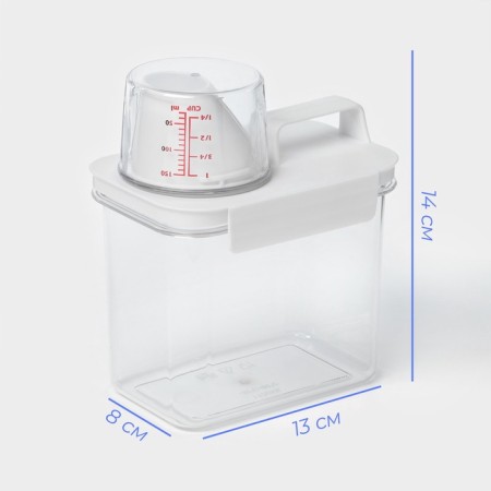 A container for washing powder and air conditioning, with a measured glass, 1100 ml-1