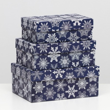 A set of boxes 3 in 1 "snowfall on blue", 23 x 16 x 9.5 - 19 x 12 x 6.5 cm-1