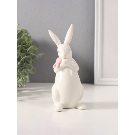 Souvenir Ceramics "White Rabbit with Pink Bantik" 6x6.5x16 cm-1