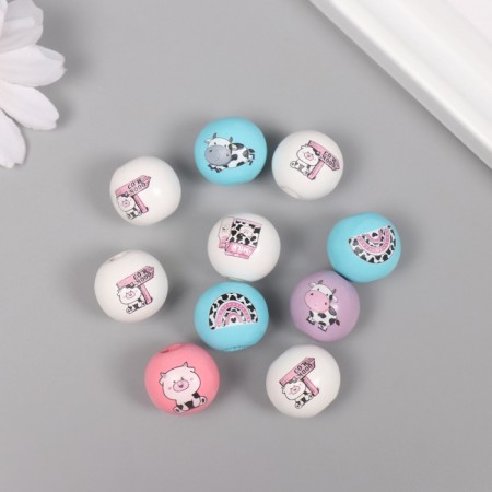 Beads for creativity tree "Cute cows" set of 10 pcs 1.6x1.6x1.6 cm