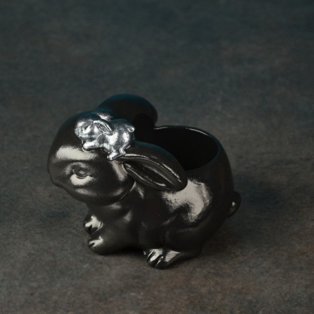Figure Kashpo "Bunny with a hare" black with silver, 10cm-4