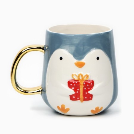 New Year! New Year's ceramic Penguin mug, 600 ml, blue color-1
