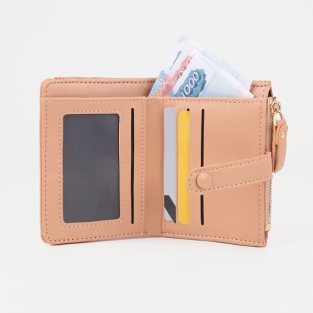 Women's wallet on the button, beige color-5
