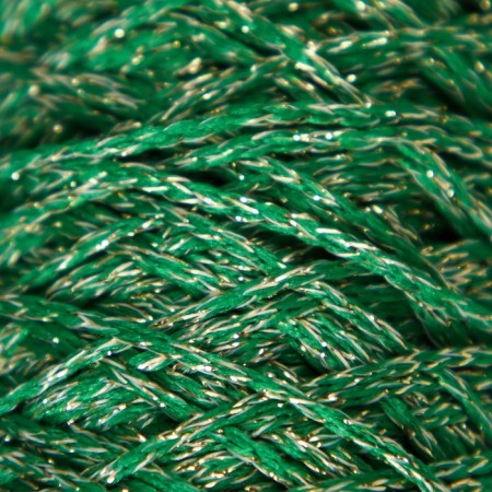 Knitting cord 100% polyester with a lurex 1 mm cylinder, 75 ± 10g, 200m, 25- green+gold-2