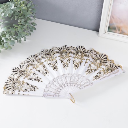 Fan plastic, textile "Greece" mix 22 cm-2