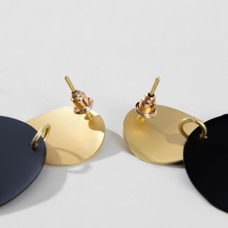 Earrings Metal "Trend" convex ovals, black color in matte gold-1