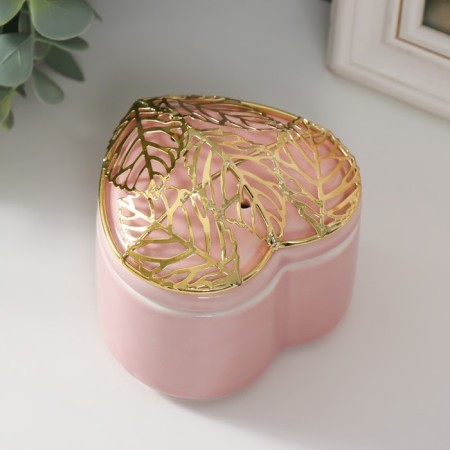 Coramics box, metal "Heart with leaves" Pink 9x8.5x7.2 cm-2