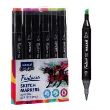 Artistic set of double-sided markers of Mazari Fantasia 6 colors Fluorescent Colors (fluorescent colors), writing nodes 3.0-6.2 mm