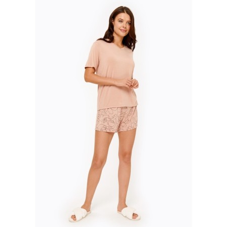 Female set: T -shirt, Klubbi shorts, size XS, beige color-1