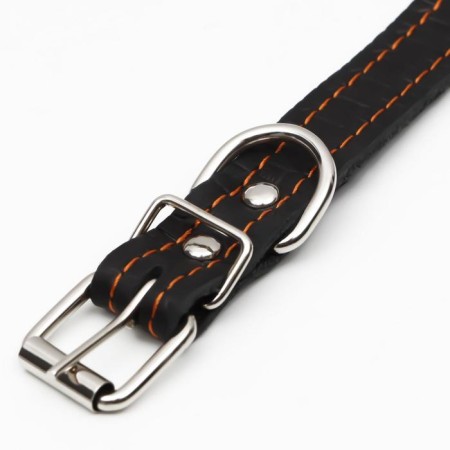 Leather collar with embossing on synthetic winterizer, 46 x 2 cm, Osh 25-35 cm, black-3
