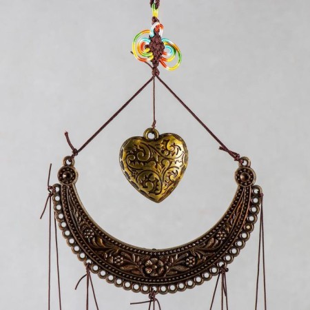 Wind music metal, plastic "necklace and heart" 4 tubes 5 bells 54 cm-1