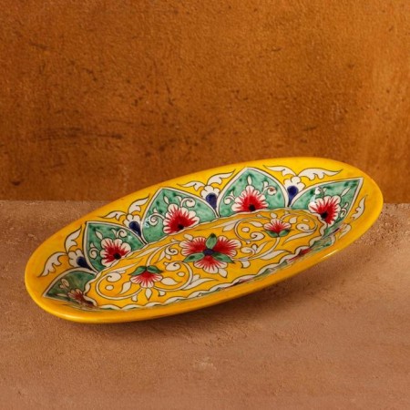 The herdgehog of Rishtan ceramics "Flowers", 24 cm, yellow, mix