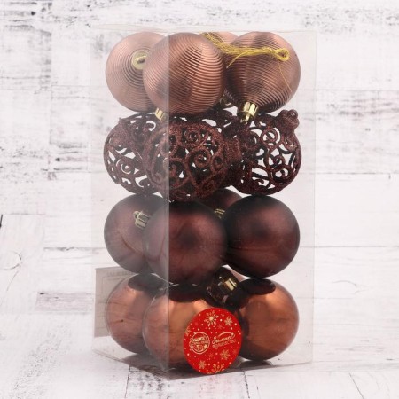 Set of balls plastic D-6 cm, 16 pcs "openwork shine" brown-1