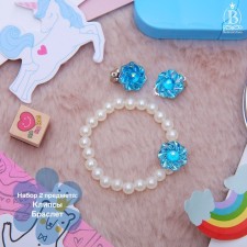 Set of children's 2 items: bracelet, clips, pearl flower, mix