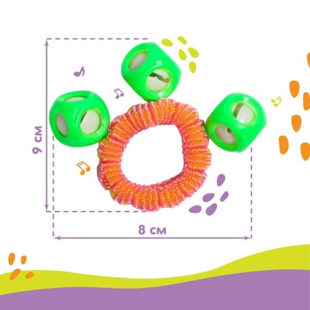 Rattle - bracelet "on the handle", 3 bells, color mix-4