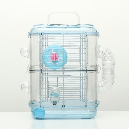 A cage for rodents with a tunnel and filling, 32 x 31 x 39 cm, blue-12