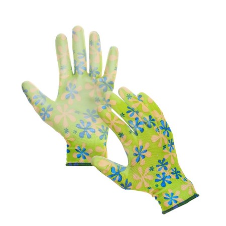 Garden, nylon gloves, with nitrilum semi -recess, size 10, color mix, Greengo
