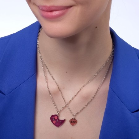 Kulons "Demetrines" two hearts complement each other, red-lilac color in silver, 45 cm-4