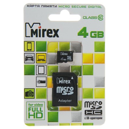 MIREX Microsd memory card, 4 GB, SDHC, class 10, with adapter SD-2