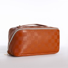 Cosmetic bag-smoke with zipper, brown color