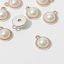 Pearl suspension circle 1.8 × 1.5 × 0.7 cm, (set 10 pcs.), White color in gold