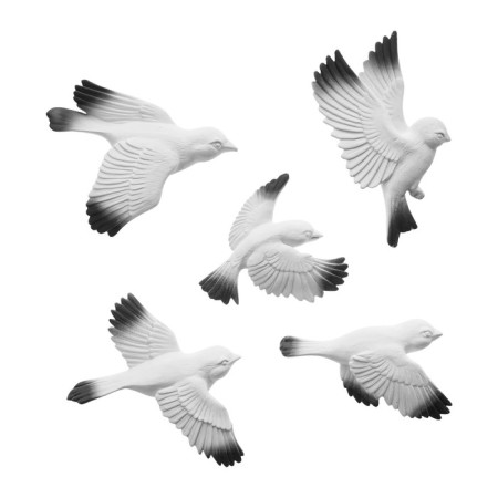 Decoration wall -mounted, gypsum panel "birds" 5 pcs, white with black wings-3