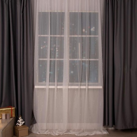 Garland "Curtain" 2 × 3 m Rosa, IP20, silver thread, 450 LED, warm white glow, 8 modes, 220 V-1