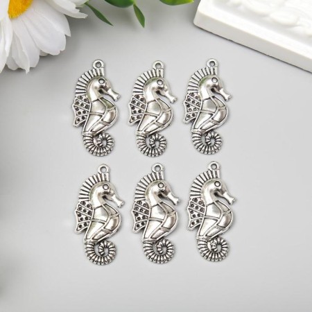 Decor Metal for creativity "Sea Horse" silver 3.3x1.7 cm-1